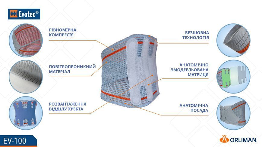 Напівжорсткий корсет Orliman Evotec EV-100, розмір 02 100389 фото