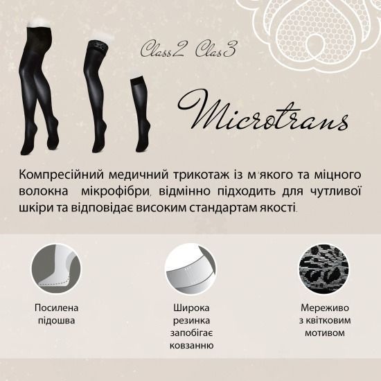 Компресійні медичні гольфи Veinax Microtrans Мікрофібра 3 клас стандартні, чорні, розмір 01 100771 фото