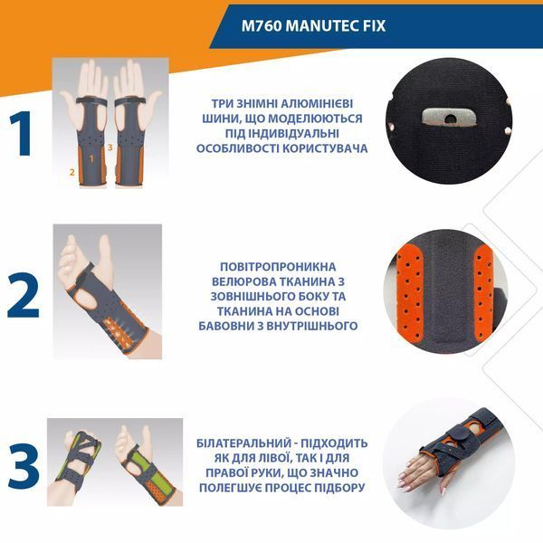 Жорсткий ортез променево-зап'ясткового суглоба Orliman Manutec Fix M760, розмір 01 100593 фото